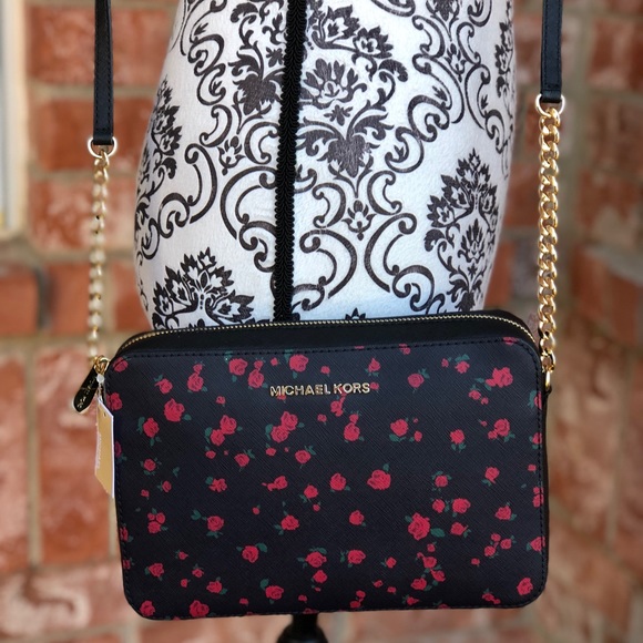 Michael kors jet set floral print crossbody black - Picture 1 of 8